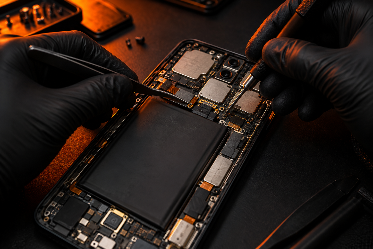 Opened Android phone with exposed battery